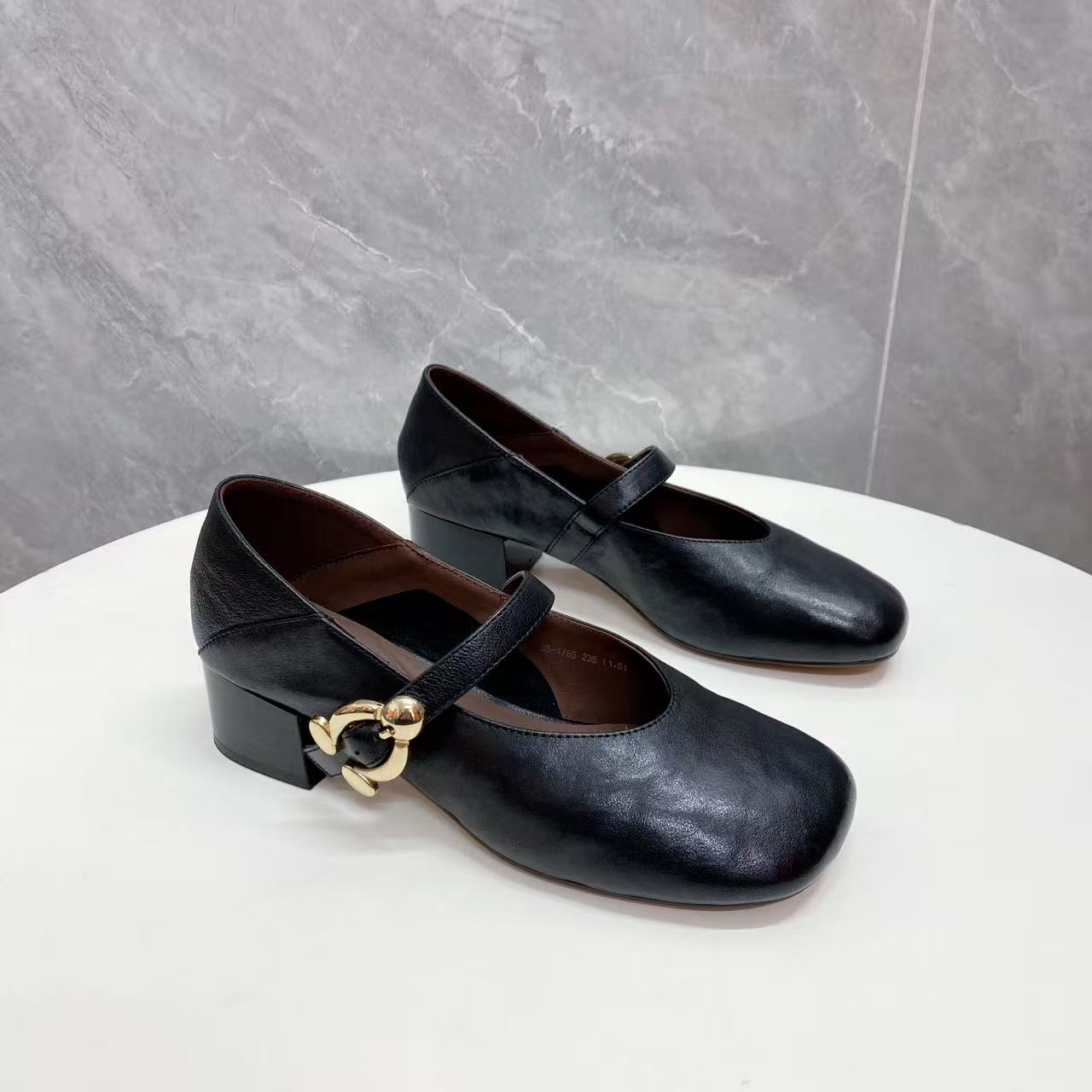 C9597 黑色 时尚玛丽珍女单鞋2025真皮百搭浅口女鞋