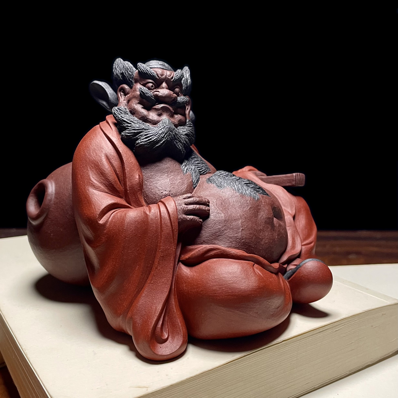 御青堂宜兴雕塑紫砂 全手工茶宠 茶玩 把件摆件纳 全手工钟馗醉酒
