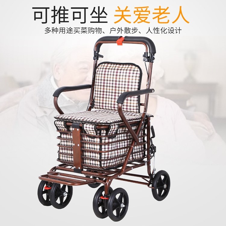 老年代步车可坐可推买菜座椅折叠助步老人手推购物车推坐两用推车