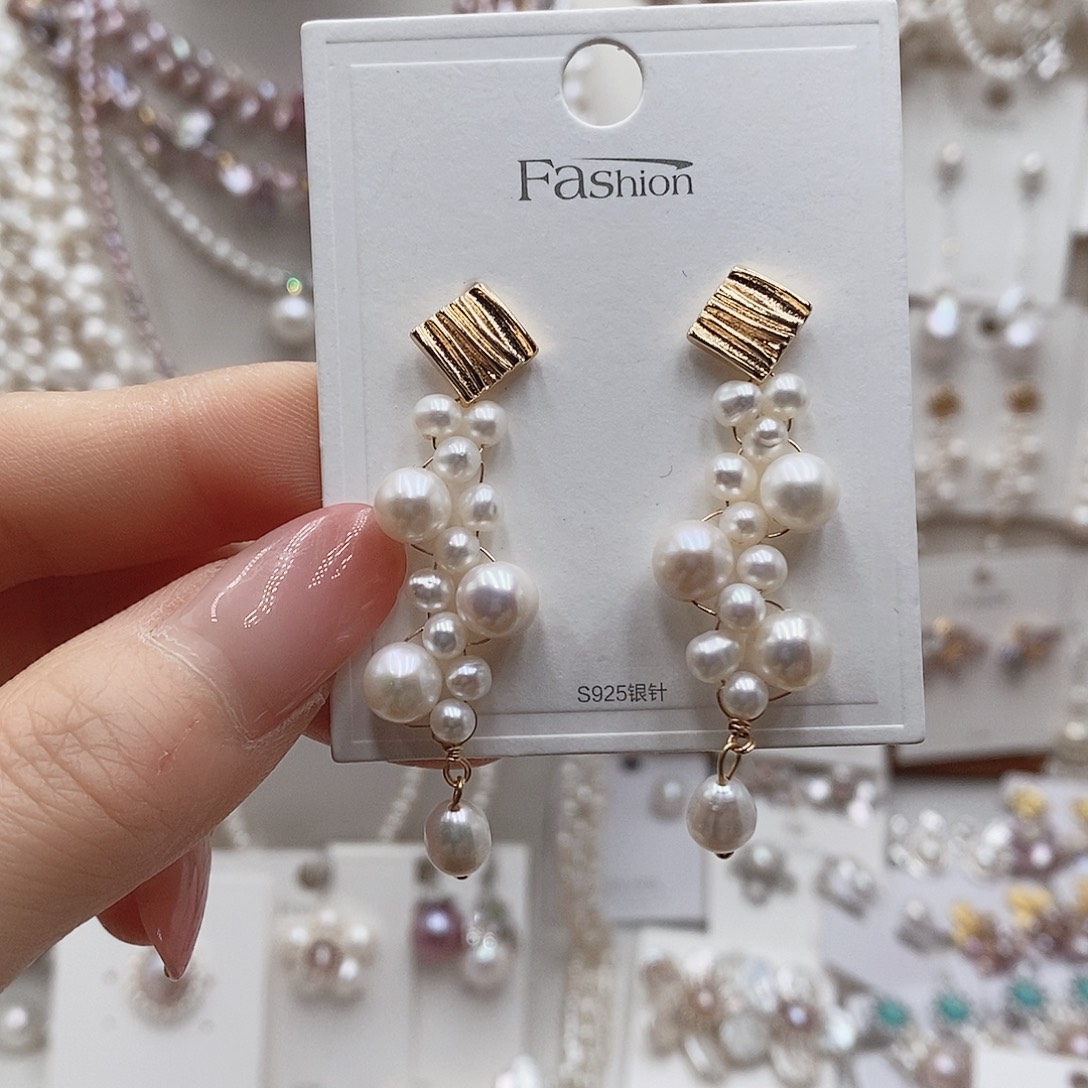 银S925镶嵌淡水珍珠耳饰