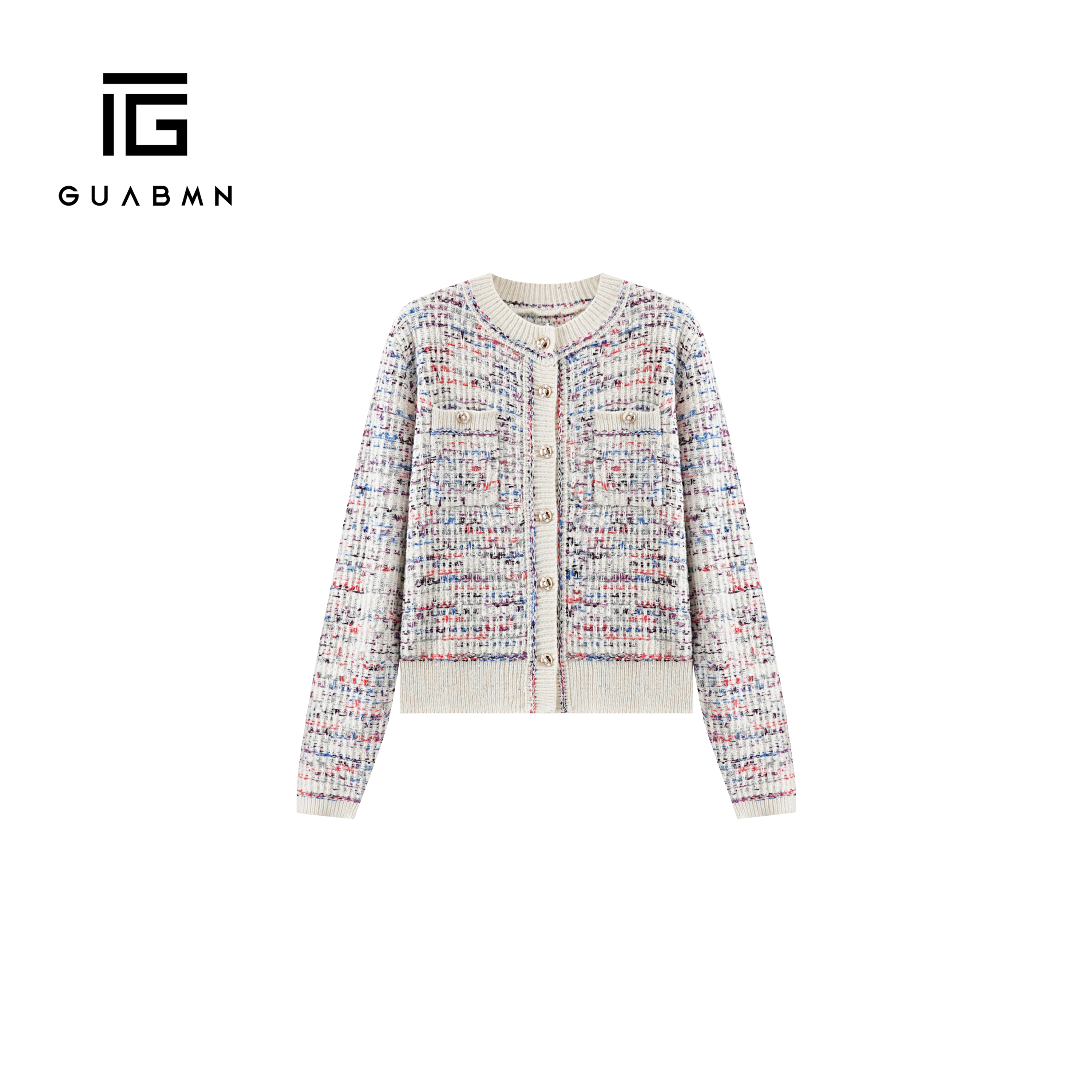 GUABMN2025冬季新款小香风彩色针织开衫圆领纽扣气质毛衣外套179