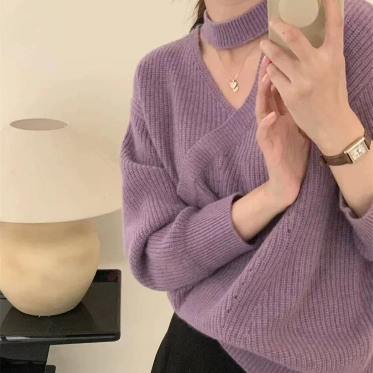 【小白姐姐】冬季新款前交叉挂脖毛衣