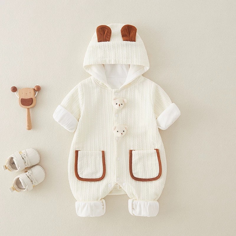 超萌婴儿连体衣春秋季男女宝宝衣服冬装双层哈衣连帽洋气外出服套