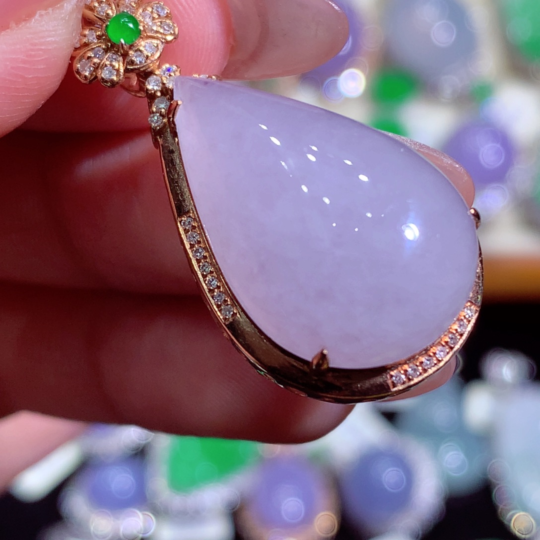 翡翠18K金镶嵌吊坠(不含链)