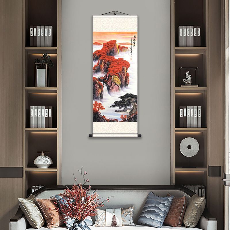 【鸿运】四尺竖版国风花鸟风景画玄关书房办公室茶室竖版挂画