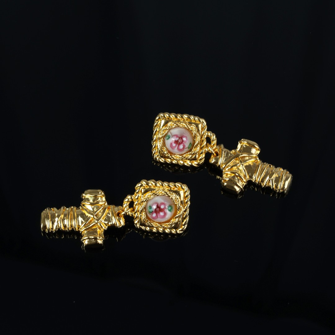 合金耳饰 中古女孩Vintage  法国HANNA BERNHARD琉璃耳夹A5028