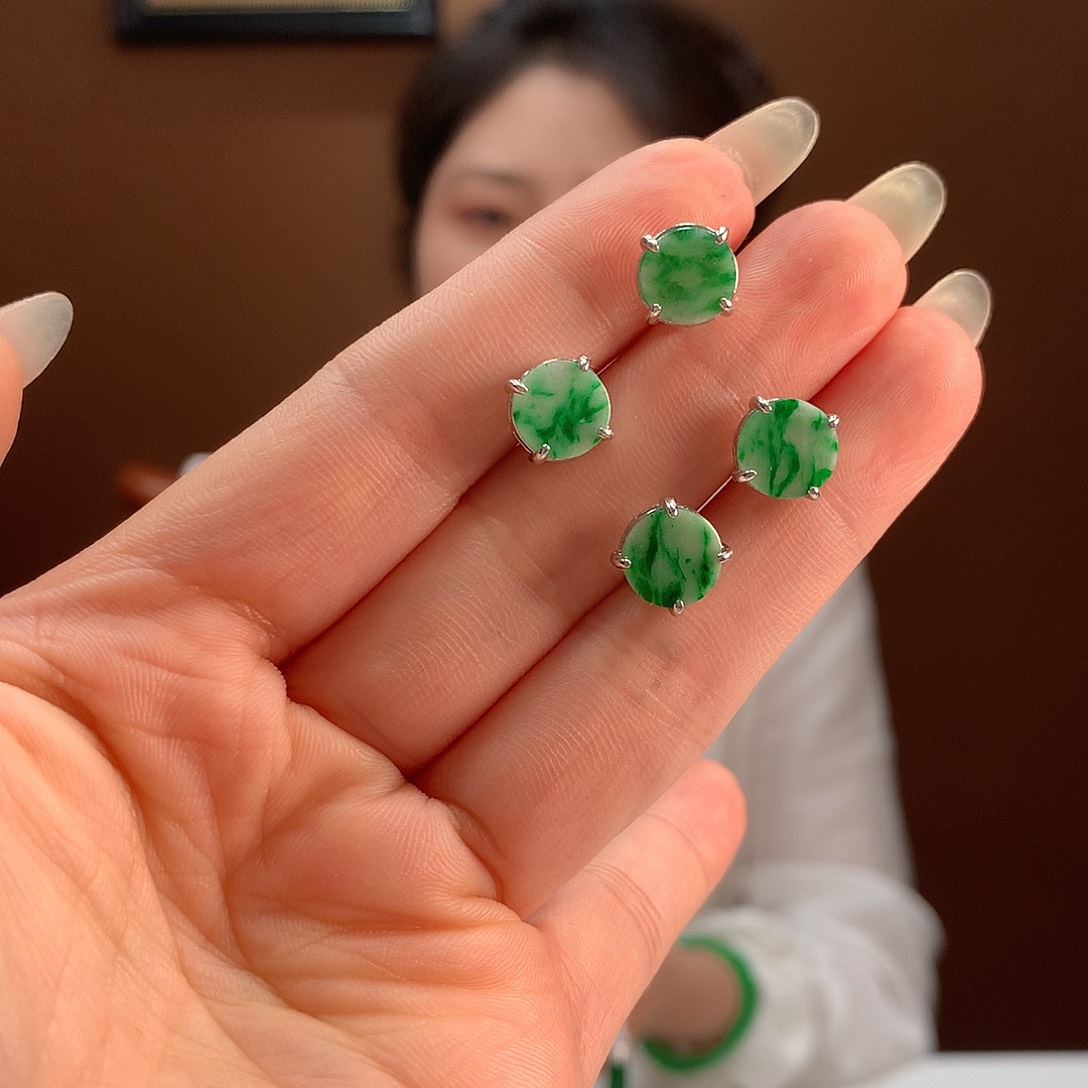 翡翠银S925镶嵌耳饰耳饰
