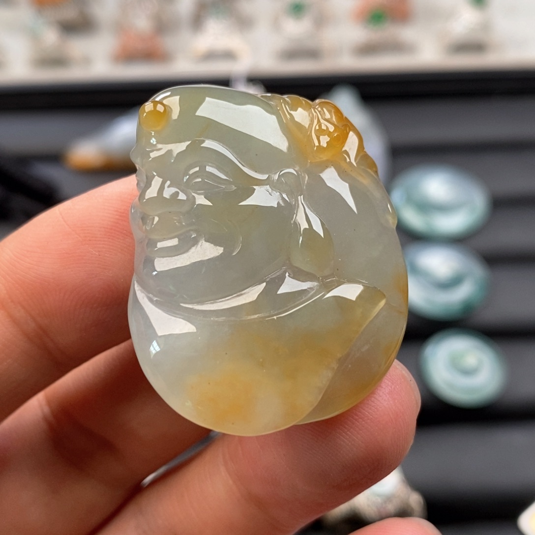 定制翡翠未镶嵌缅甸天然翡翠冰黄佛公