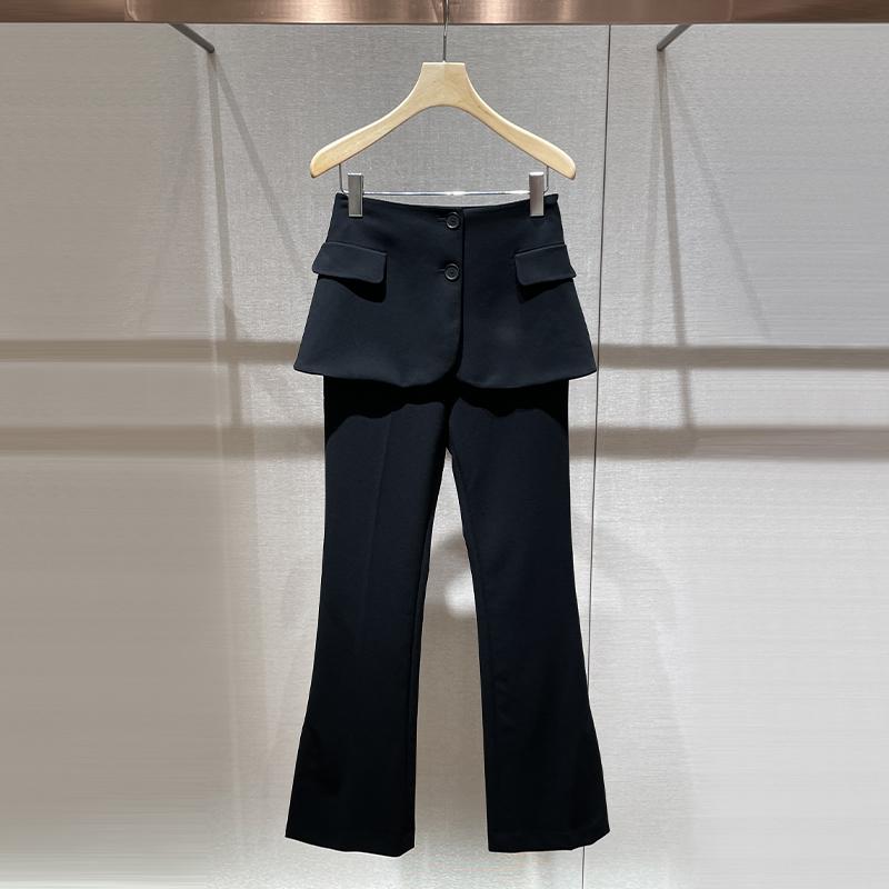 通勤两件套裙裤2025新款百搭黑色修身显瘦微喇长裤叠穿设计休闲裤