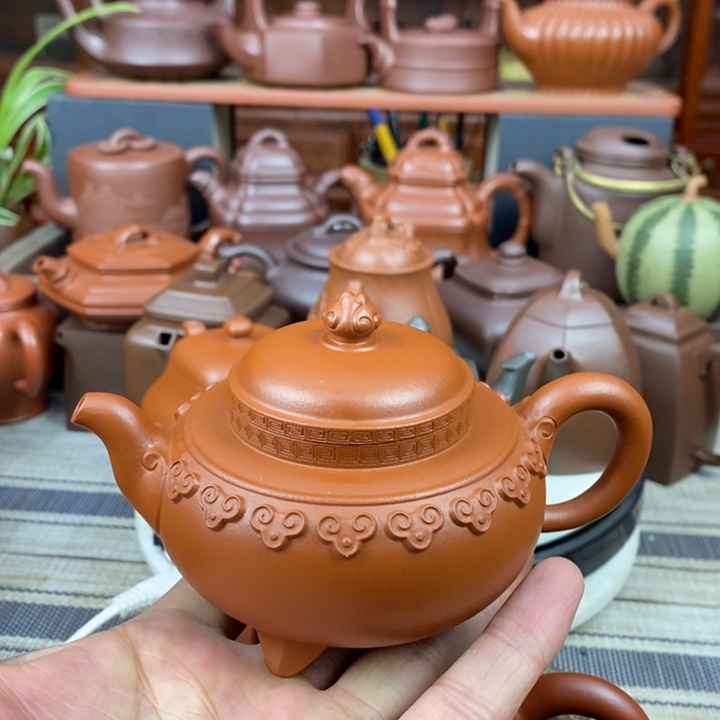 紫砂茶壶云肩如意200CC原矿赵庄朱泥新年特惠价