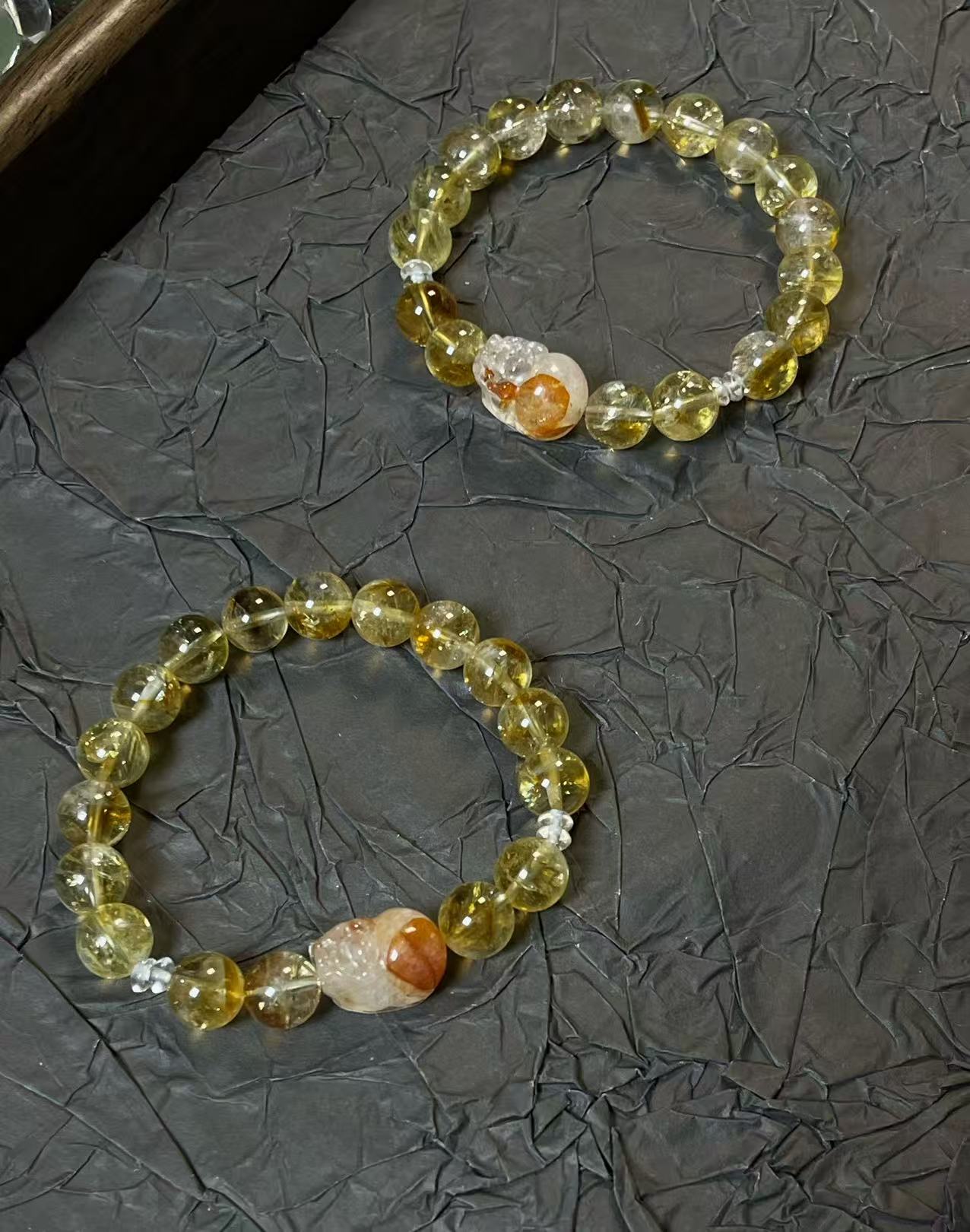 天然高品透体黄塔晶黄胶花貔貅手串多样发一D1032