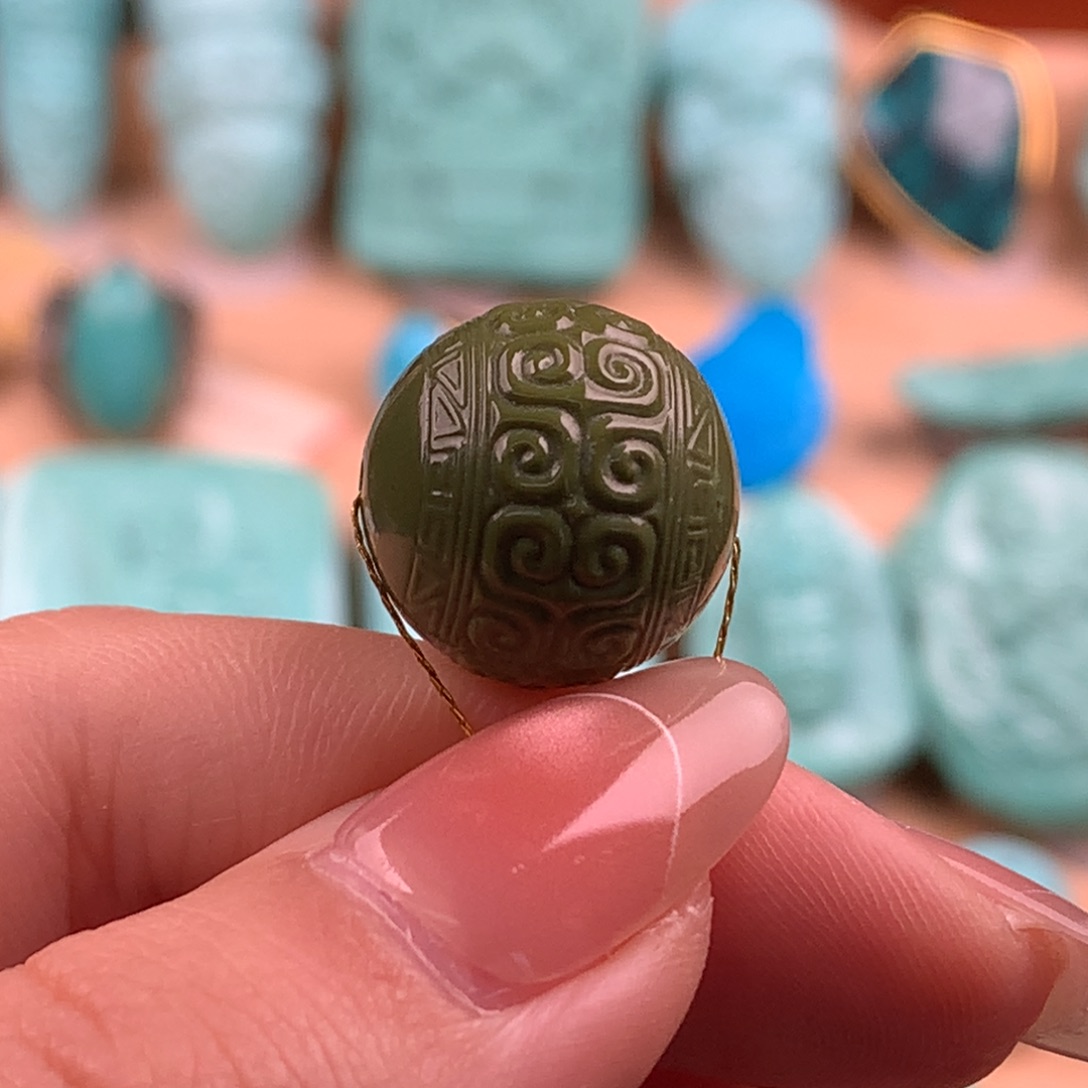 绿松石未镶嵌回纹圆珠