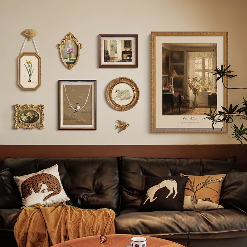 高级法式复古客厅沙发背景墙装饰画组合欧式古典混搭餐厅卧室挂画
