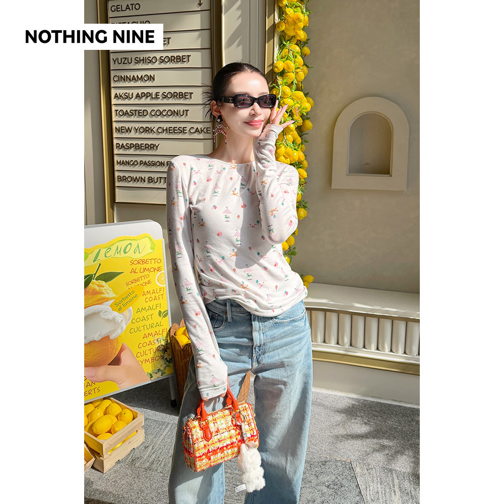 NOTHING NINE  游乐场原创图案打底衣上衣 有弹力