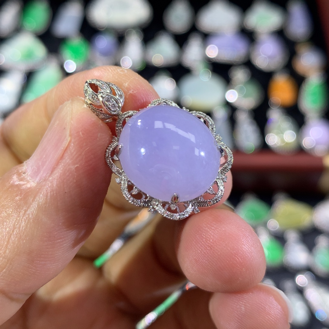 翡翠18K金镶嵌吊坠(不含链)