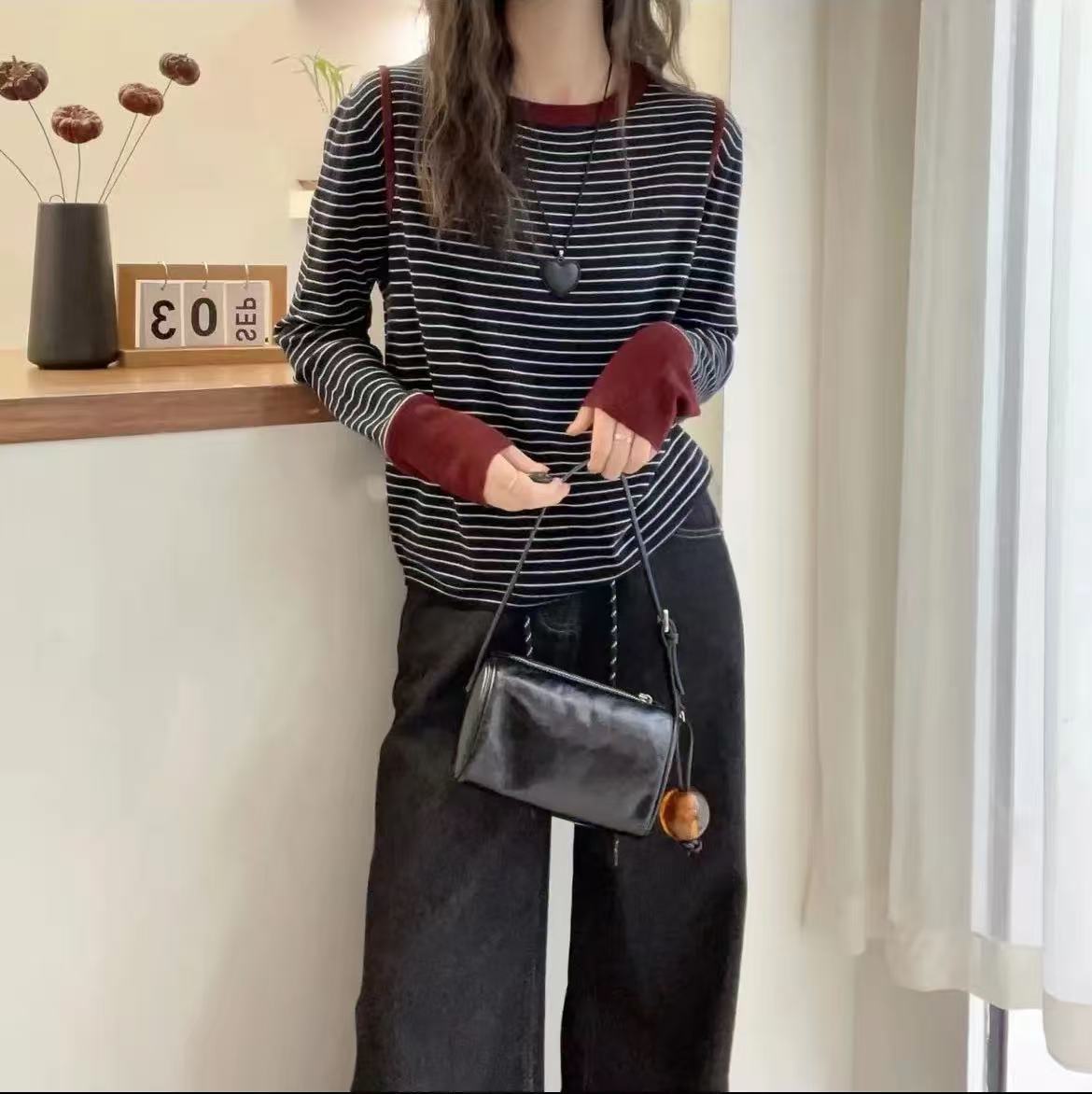【超细绵羊毛】法式优雅条纹衫时髦撞色秋冬打底高级感上衣