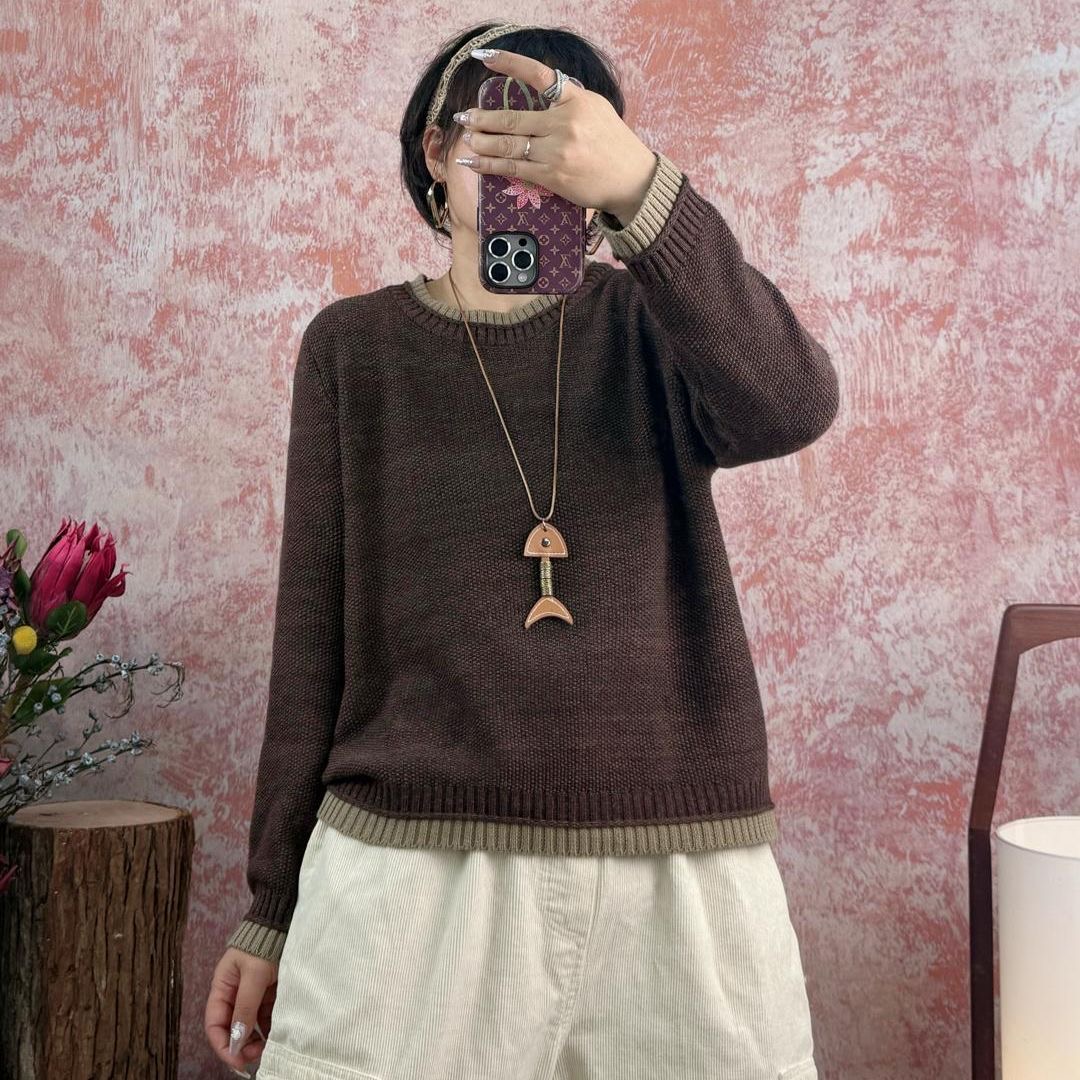 佩兰妃#2025秋冬慵懒风极简圆领撞色休闲长袖加厚时尚款#941718