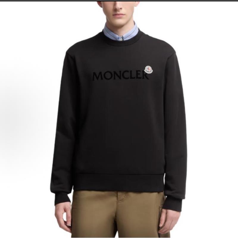 全新未使用 Moncler蒙口 胸前植绒logo黑色圆领卫衣 男女同款