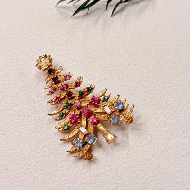 铜合金锆石胸针 【六六中古】孤品复古圣诞树胸针ty3491