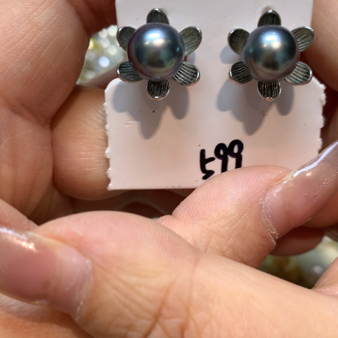 海水珍珠耳饰银S925镶嵌