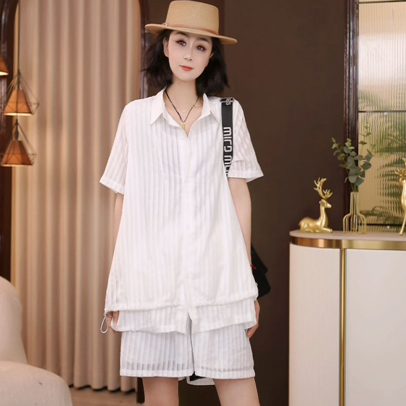 9021夏季新款2024宽松休闲大码拼接纯色抽绳套装女