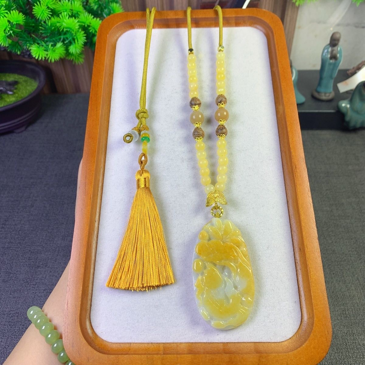 纯天然缅甸翡翠a吊坠黄翡金鱼玉石挂件国风毛衣链玉石项链椭圆女