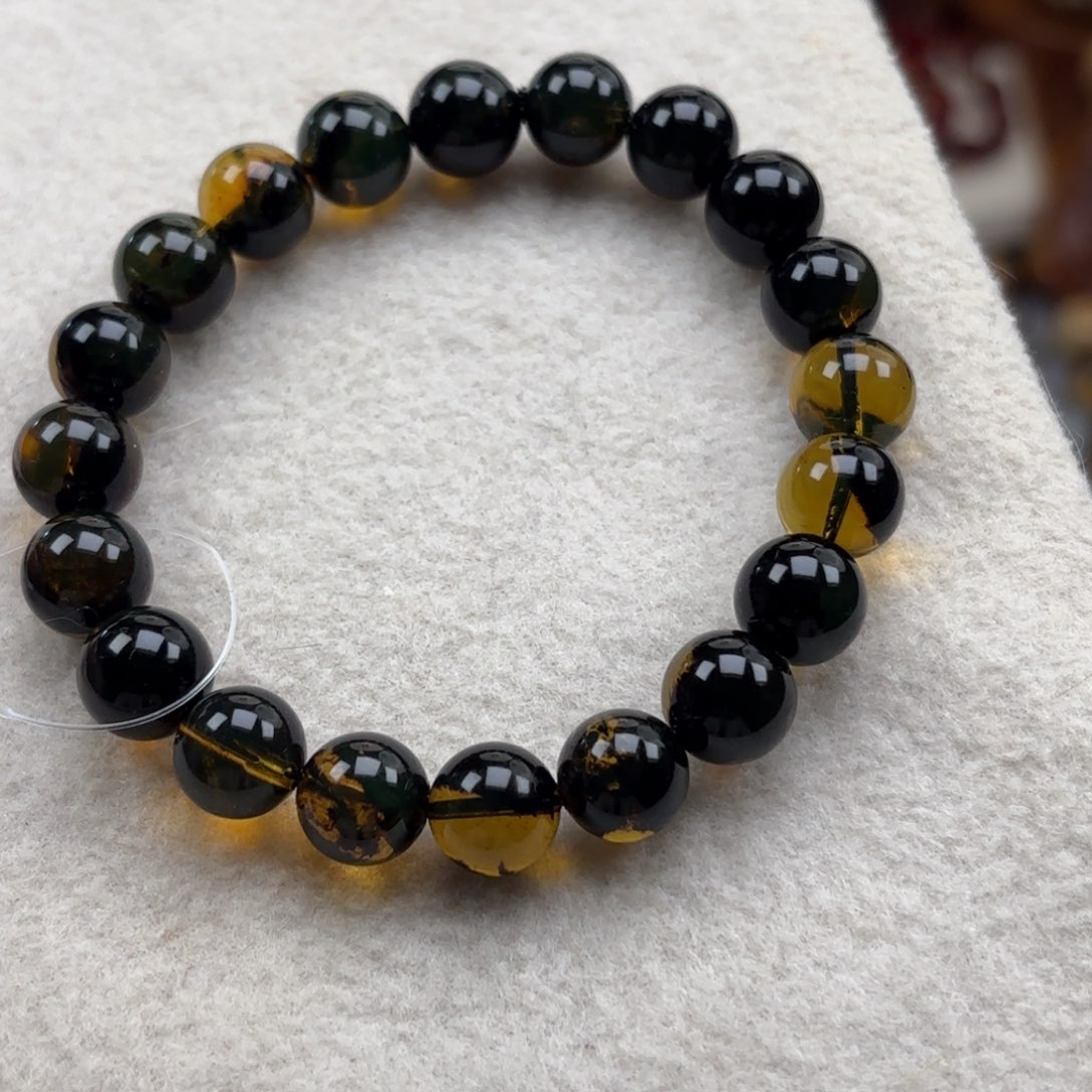 琥珀未镶嵌手链海藻植物溶洞卡10