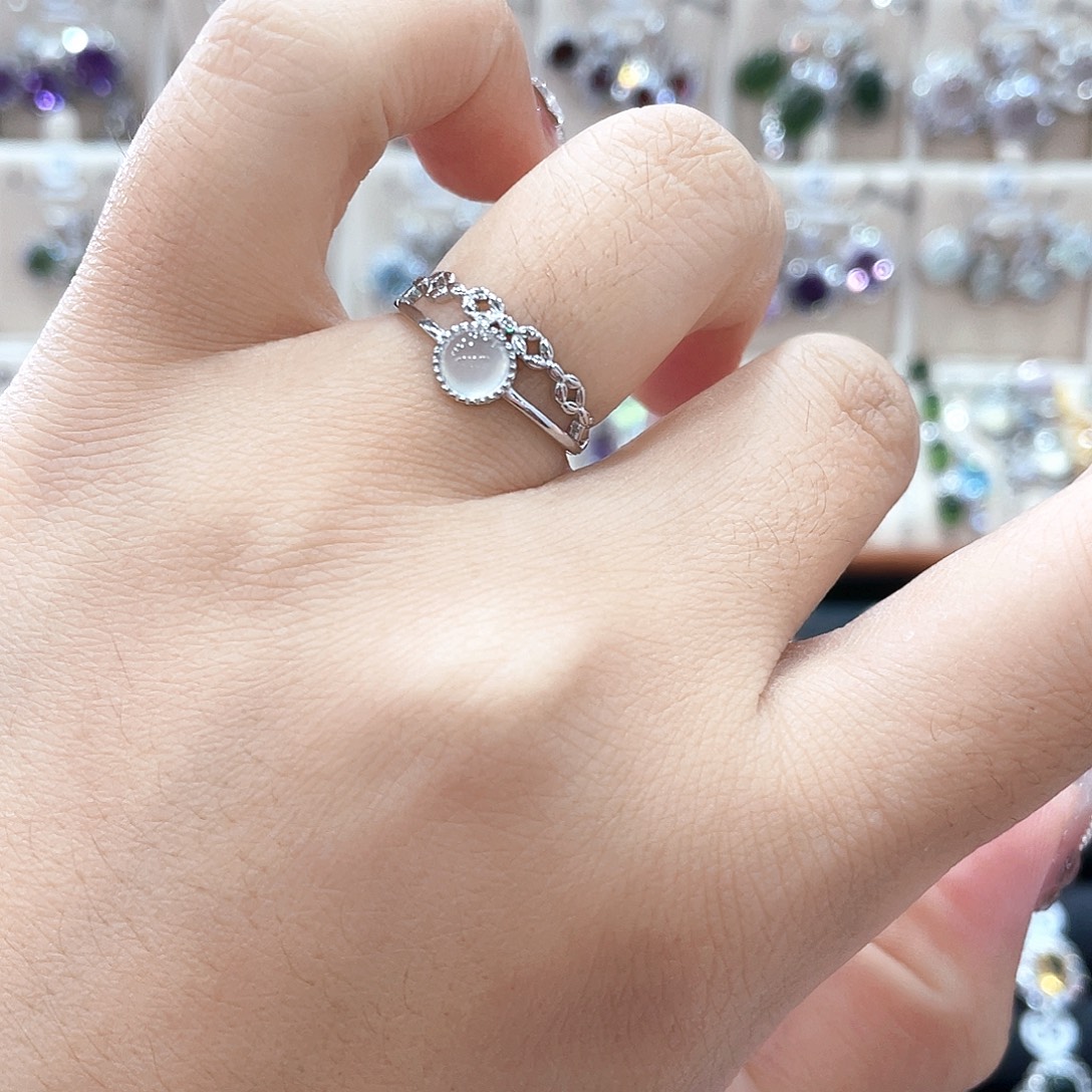 蛇纹石玉银S925镶嵌戒指