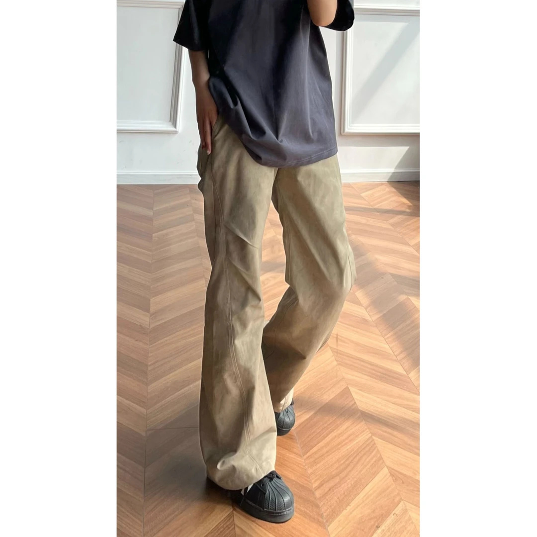 暗纹vintage裤子男秋直筒宽松vibe风褶皱扎染迷彩cleanfit休闲裤