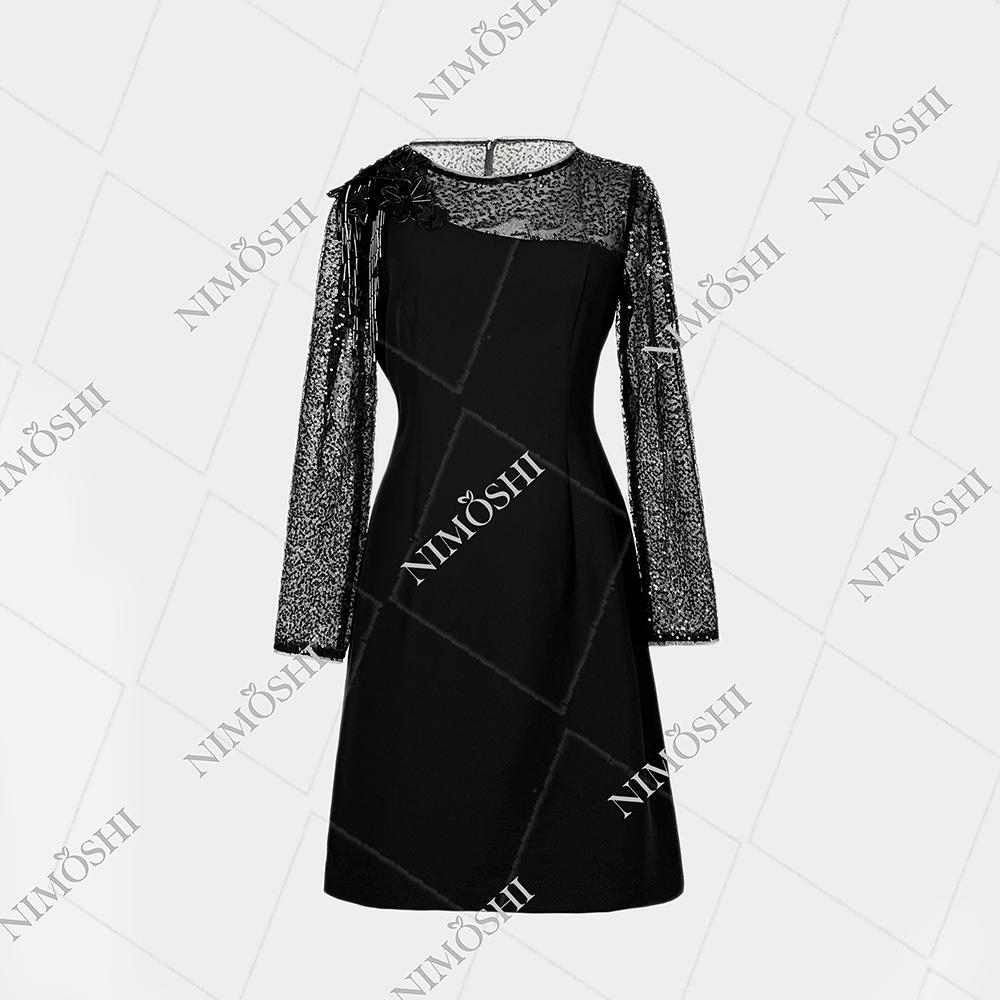 NIMðSHI【莎莎】新款时尚轻奢小众镶钻气质显瘦款连衣裙女Q1036