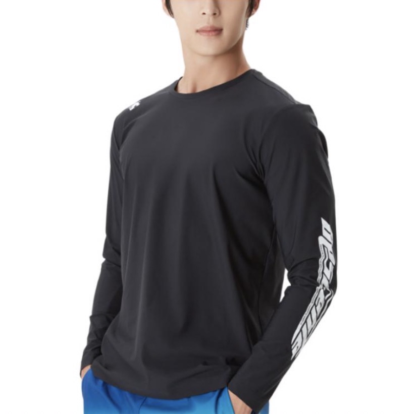 DESCENTE/迪桑特纯色Logo印花防晒弹力防紫外线圆领长袖T恤