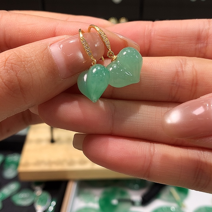 石英质玉银S925镶嵌耳钉