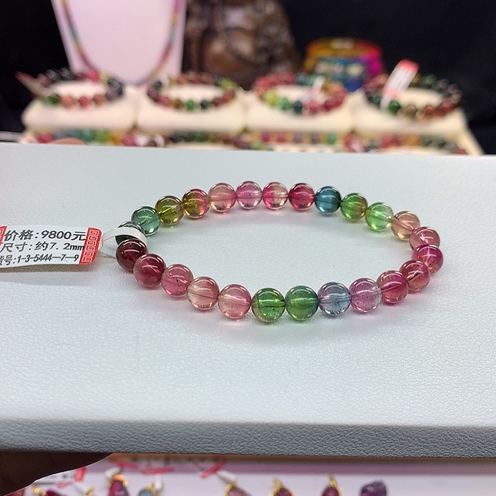 西瓜碧玺手链未镶嵌西瓜手串7.2mm