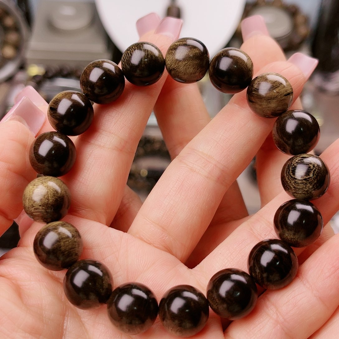 沉香手串向**！帝王紫棋玉化老料满樱子瘤疤1.2