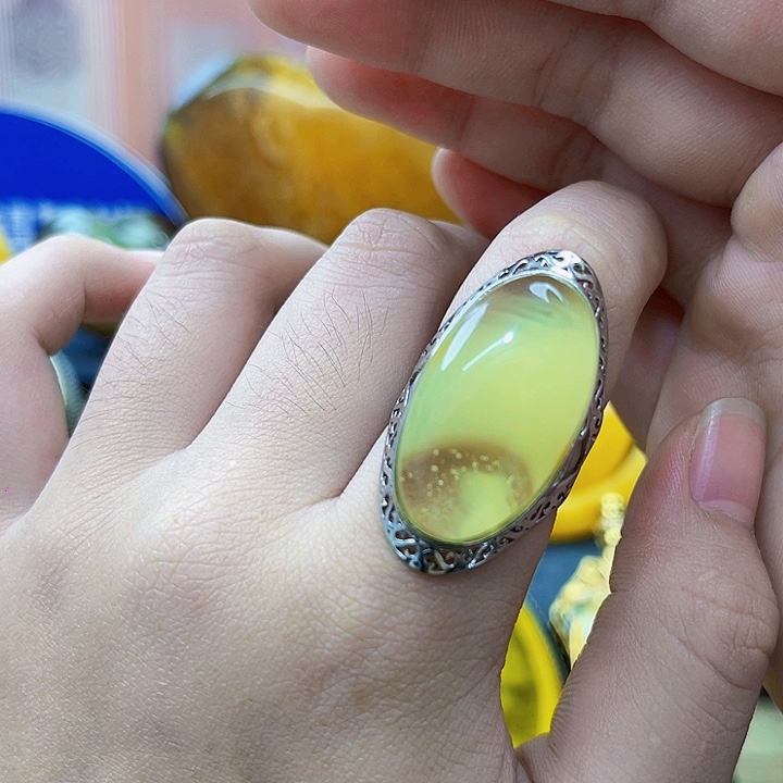 琥珀银S925镶嵌颈饰戒指