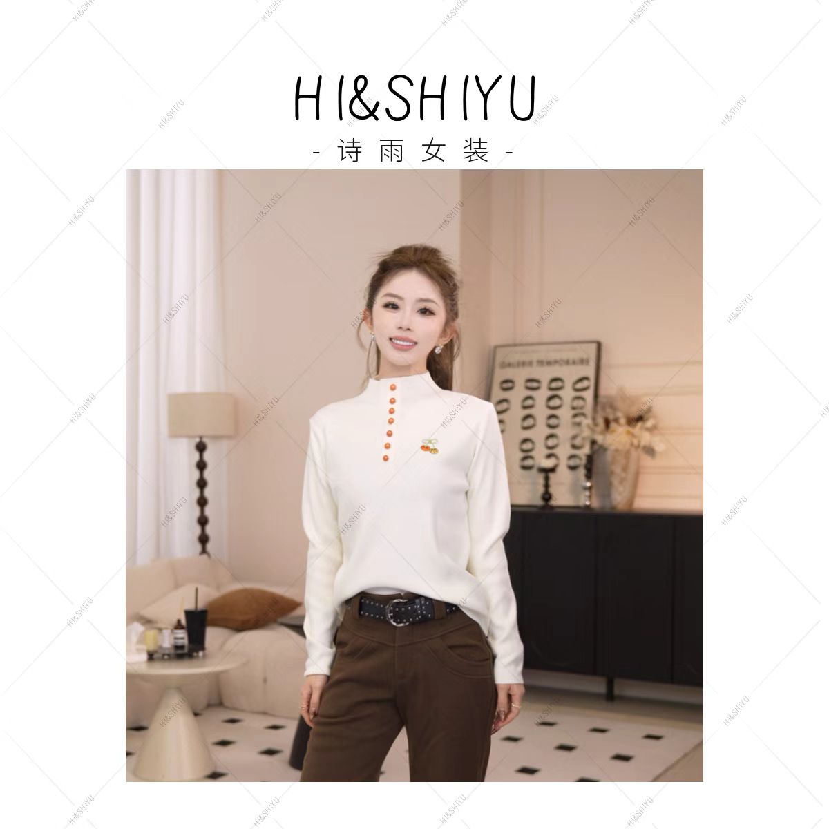 HISHIYU【刺绣南瓜】格雷系半高领针织衫毛衣打底衫上衣