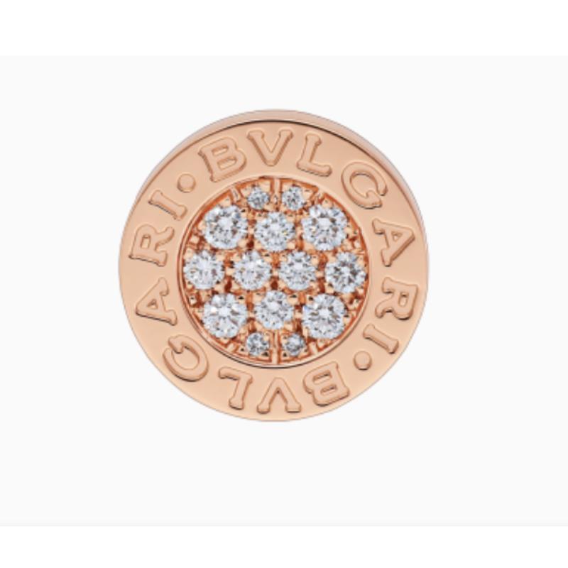 99新 BVLGARI/宝格丽  18k玫瑰金满钻小圆饼耳钉