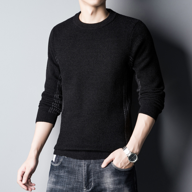 男士秋冬新款园领长袖毛衣休闲时尚轻商务针织衫上衣潮流男装加厚
