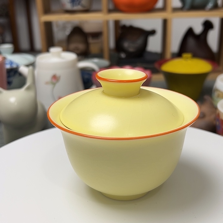 瓷片黄汝窑可开片养线二才盖碗