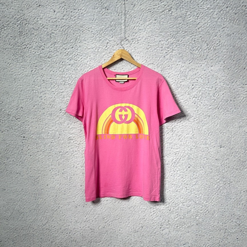 99新 GUCCI/古驰 Logo图案短袖T恤 粉色 S