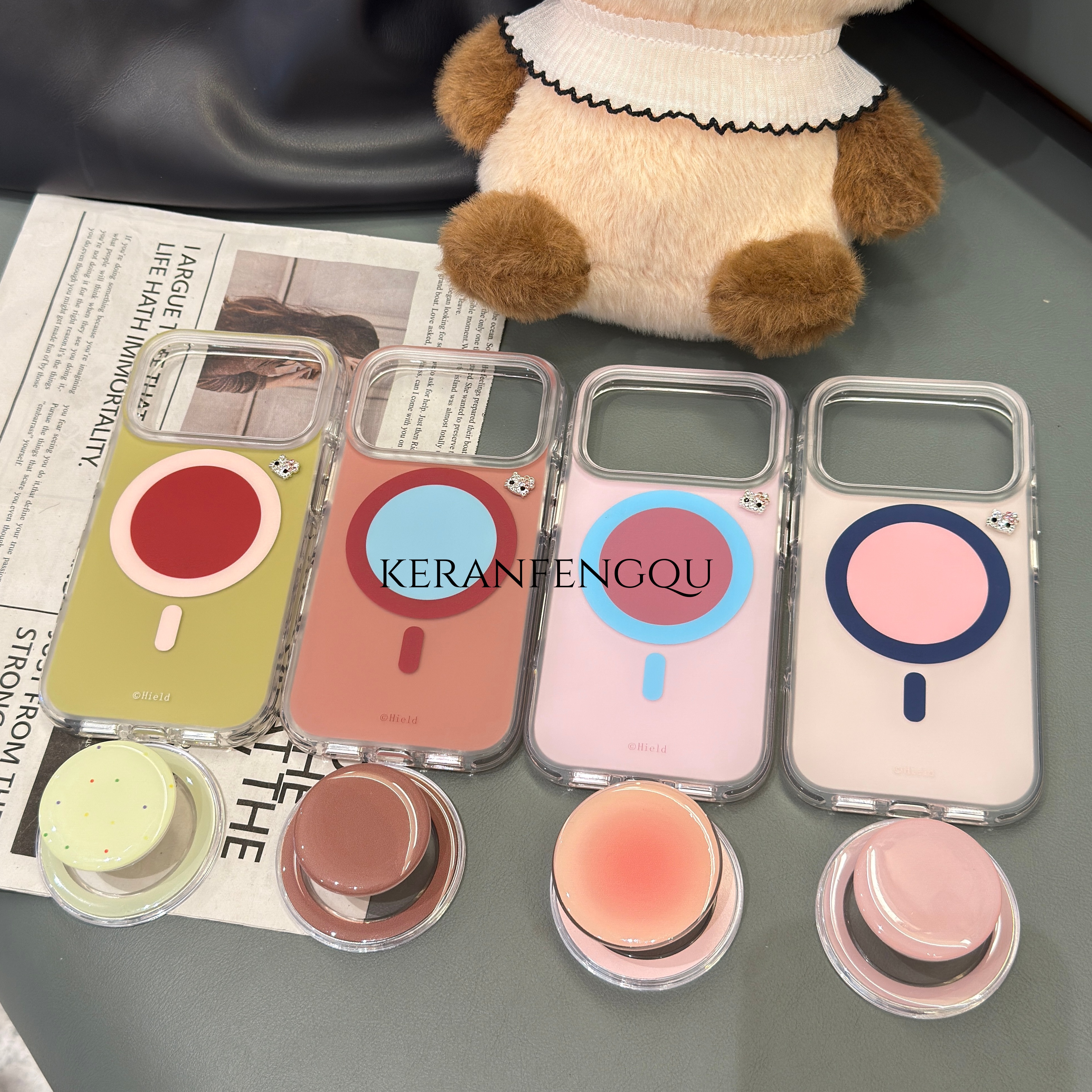 粉色马卡龙撞色磁吸全包磨砂适用苹果17promax/16防摔/15手机壳