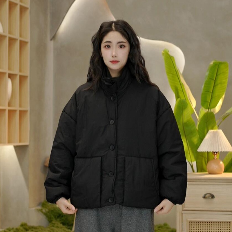 2189 冬季新款立领加厚宽松棉衣女口袋外套女百搭上衣扣子棉服女