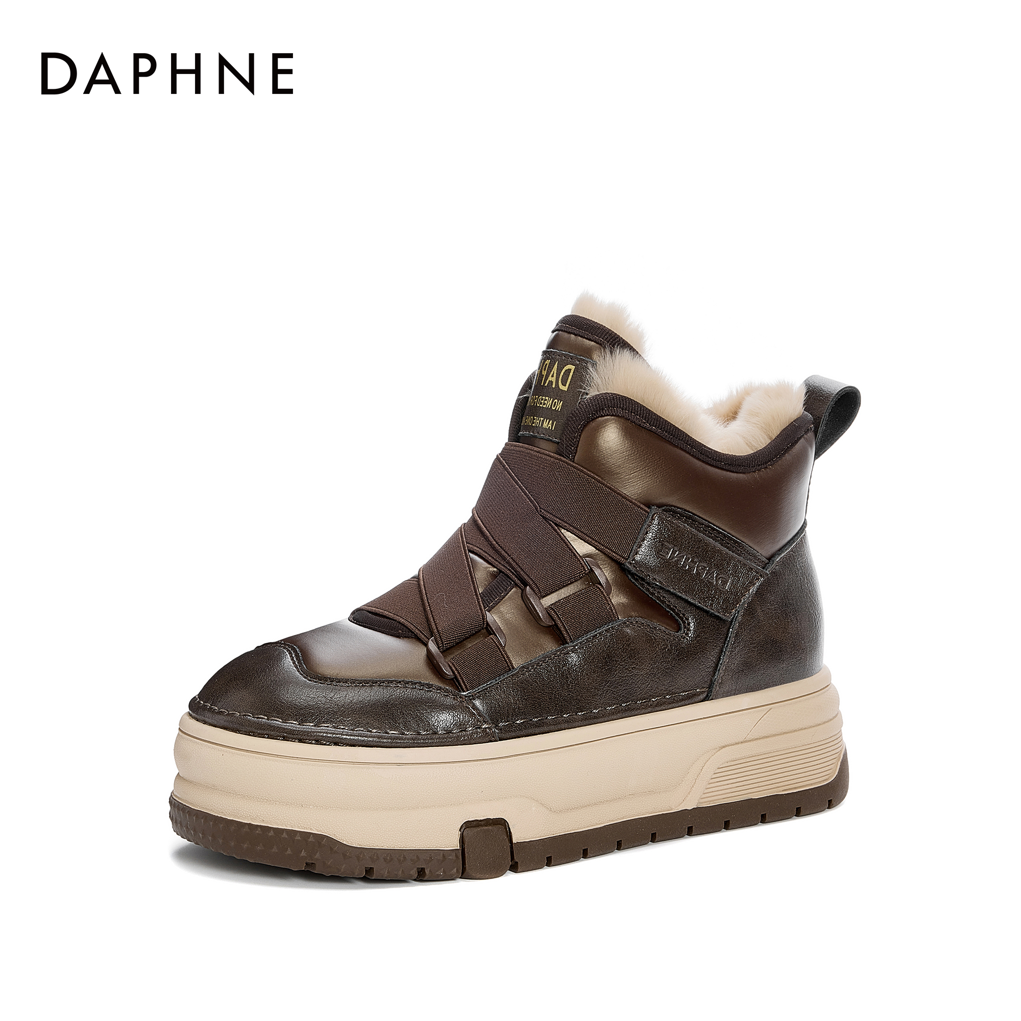 达芙妮2025冬季潮流百搭复古休闲加绒加厚保暖高帮圆头时尚雪地靴