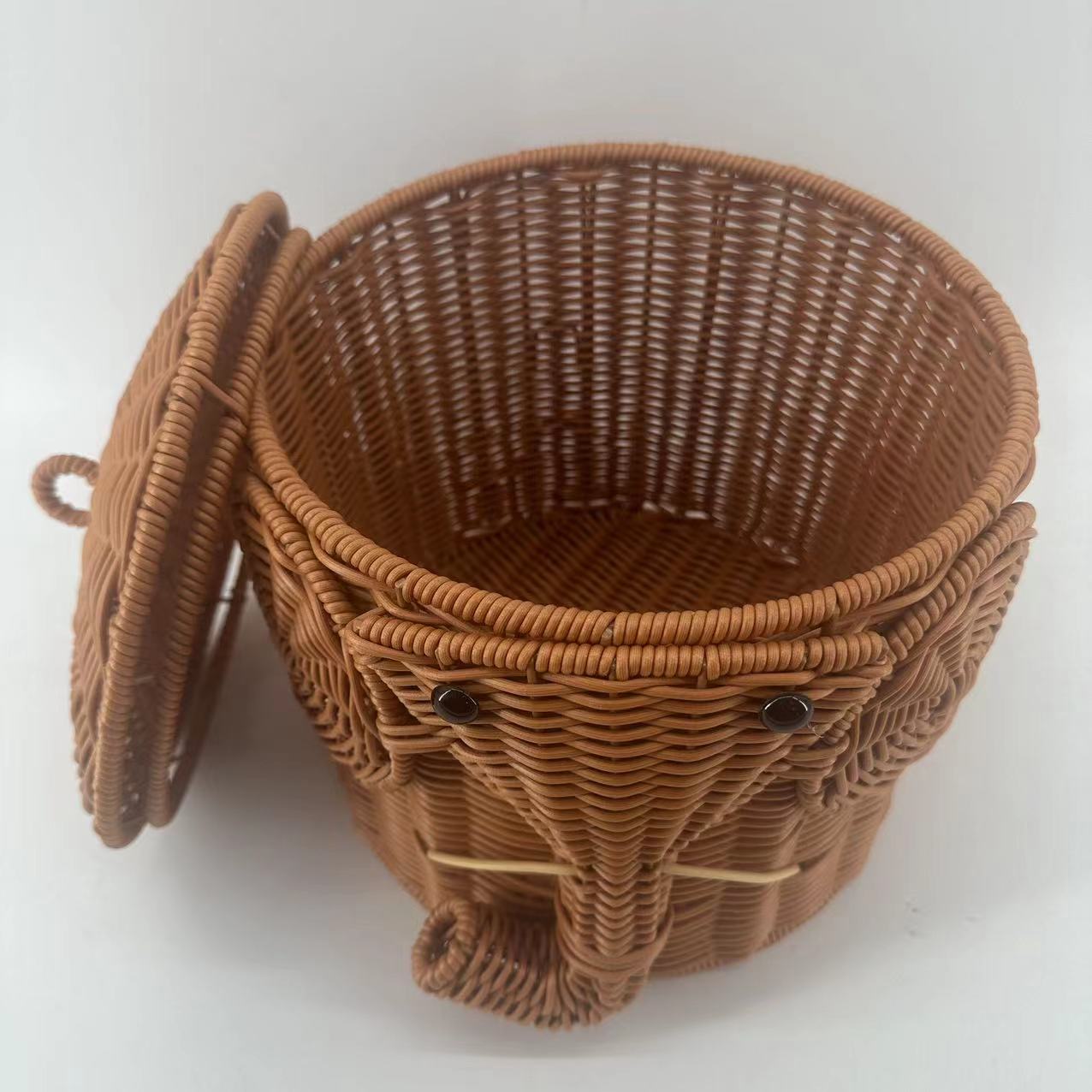 B112动物造型手工编织大象收纳带盖收纳筐