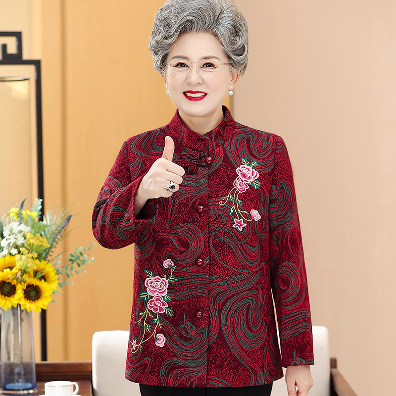 中老年女装秋冬新款外套妈妈装绣花上衣妈妈装60-70岁高档妈妈装