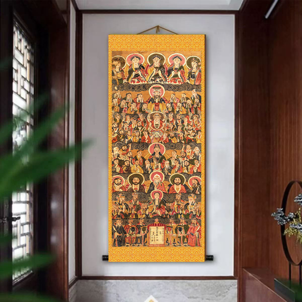 圆轴总真总圣总坛圣像新中式入户进门玄关装饰画过道走廊