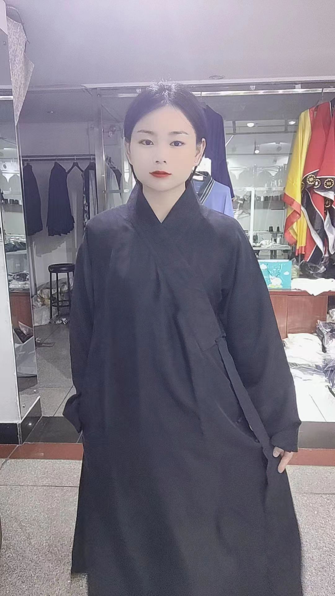 中国风三清长袍宽松中式定制款黑色长款古装斜襟民族服饰舞台装