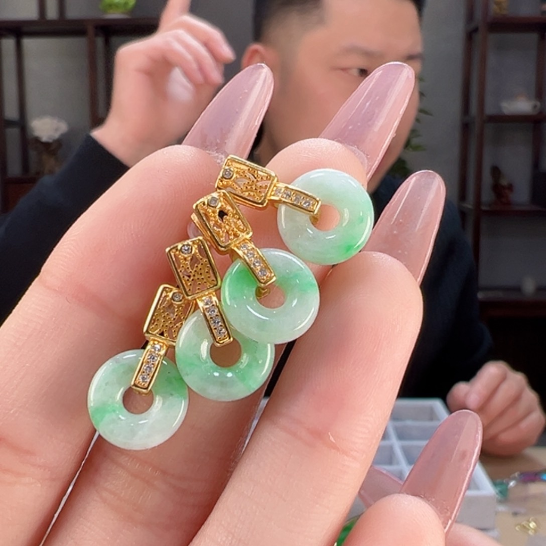翡翠耳饰银S925镶嵌多样性发货一副