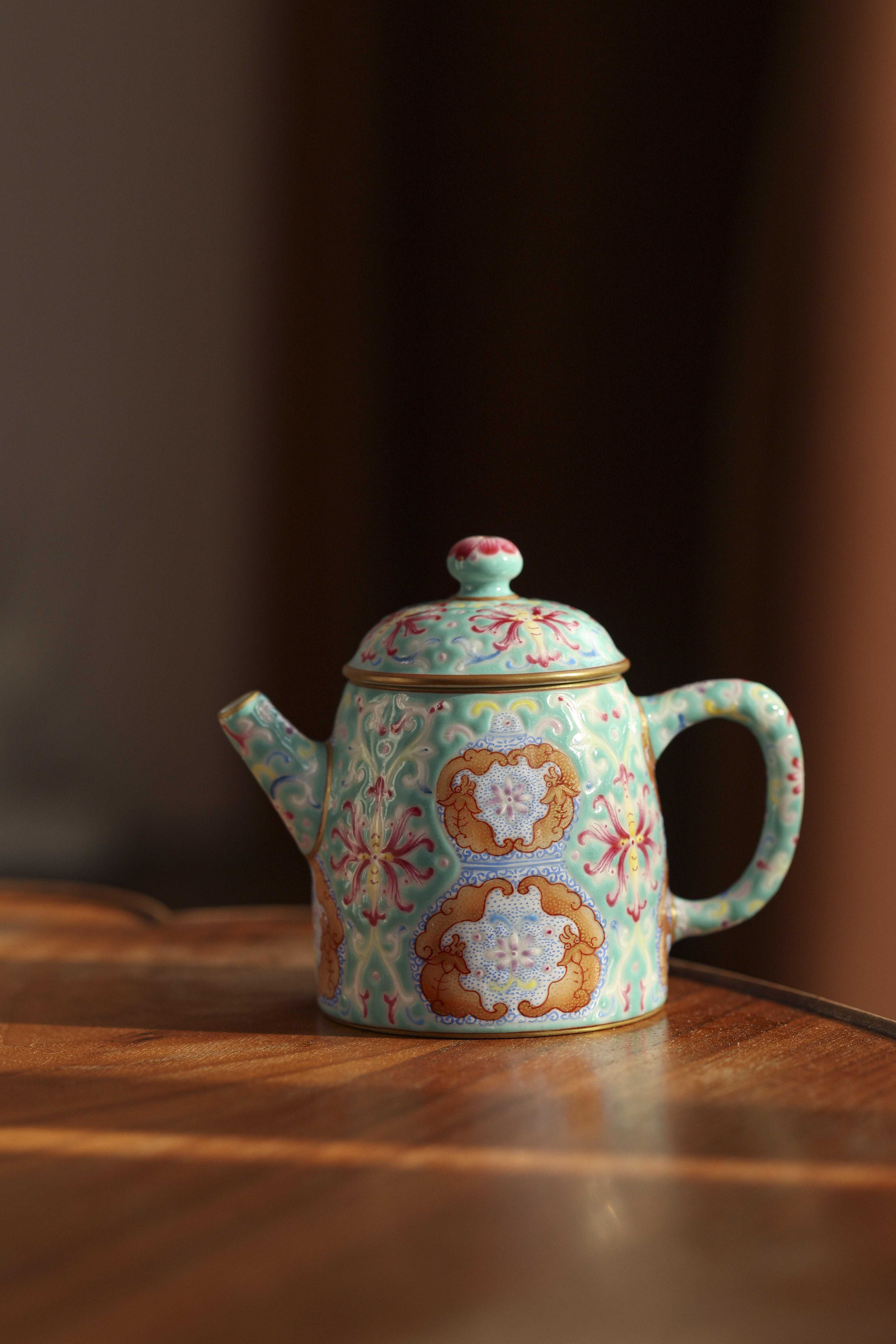 【双十二专属福利】溢珍堂绿地葫芦双福开窗单壶纯手工手绘高端陶瓷