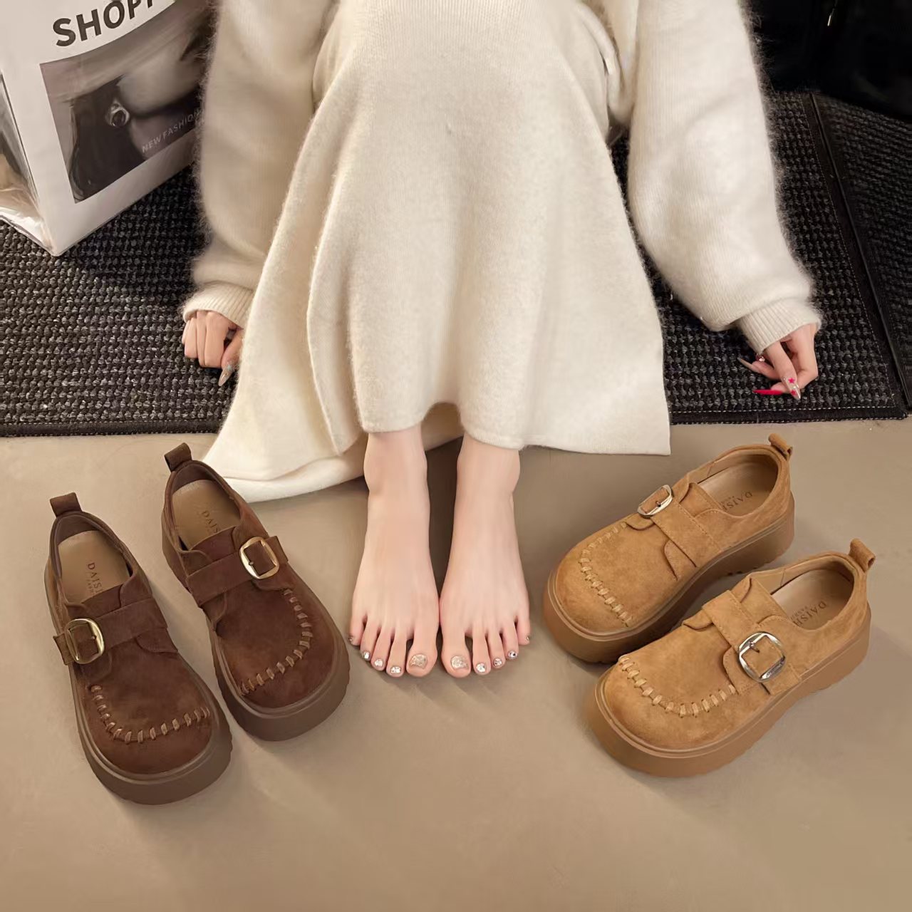 厚底勃肯鞋女2025新款春秋季百搭一脚蹬乐福鞋休闲博肯鞋复古单鞋